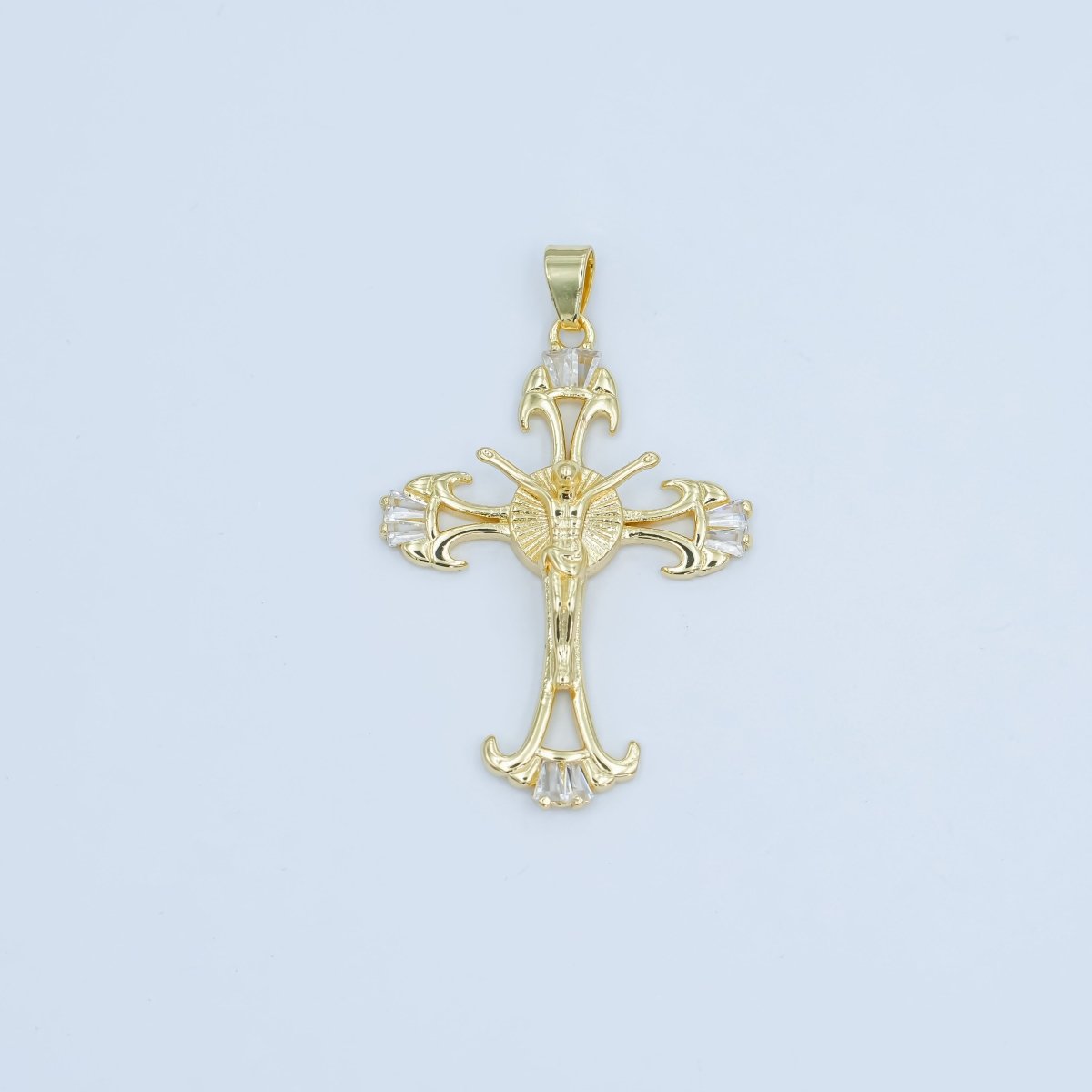 24K Gold Filled Baguette Geometric Crucifix Cross Pendant | AA1503 - DLUXCA