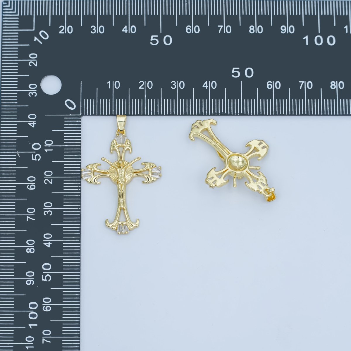 24K Gold Filled Baguette Geometric Crucifix Cross Pendant | AA1503 - DLUXCA