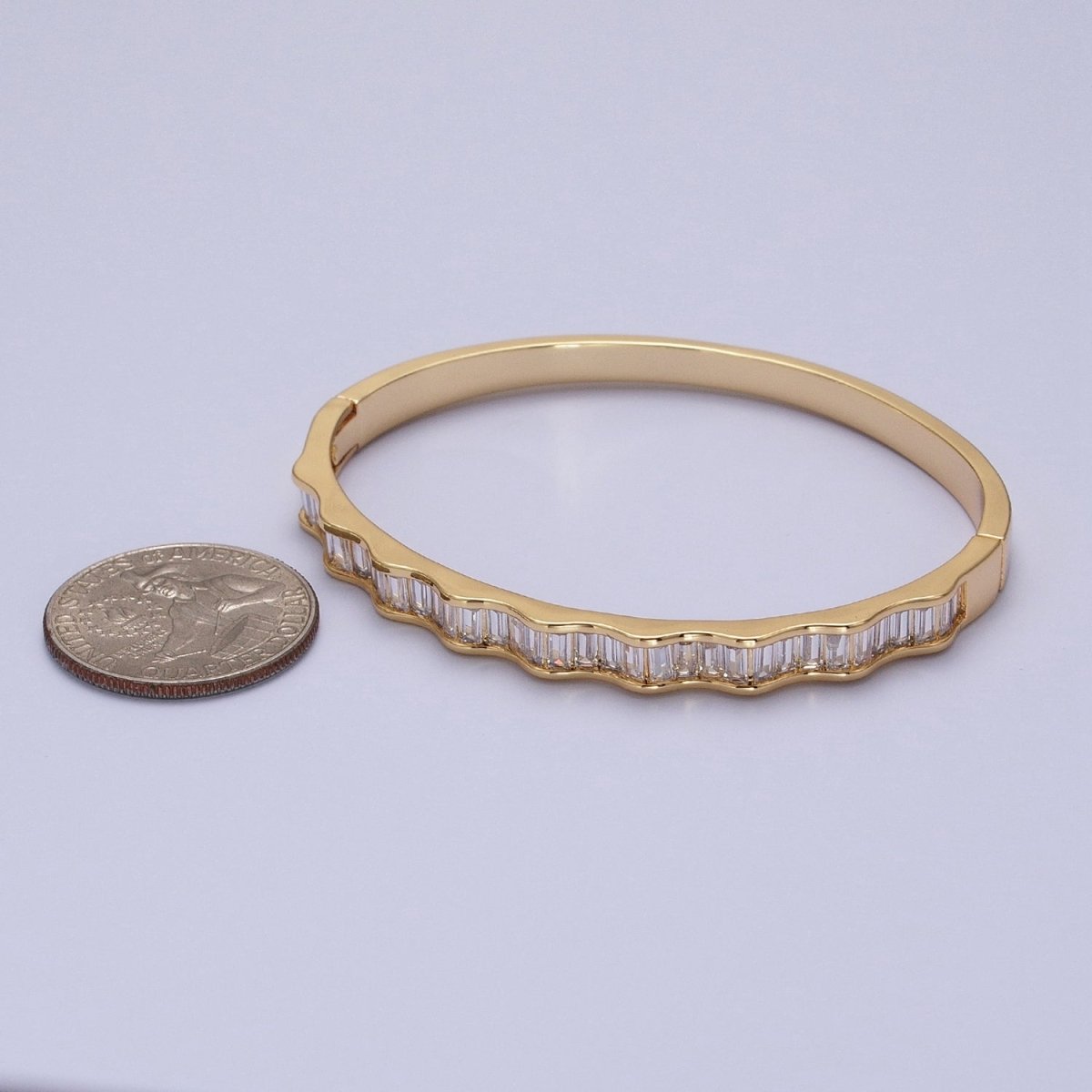 24k Gold Filled  Baguette Geometric Wavy Silver / Gold Bangle Bracelet | WA-1299 WA-1346 WA-1347 Clearance Pricing