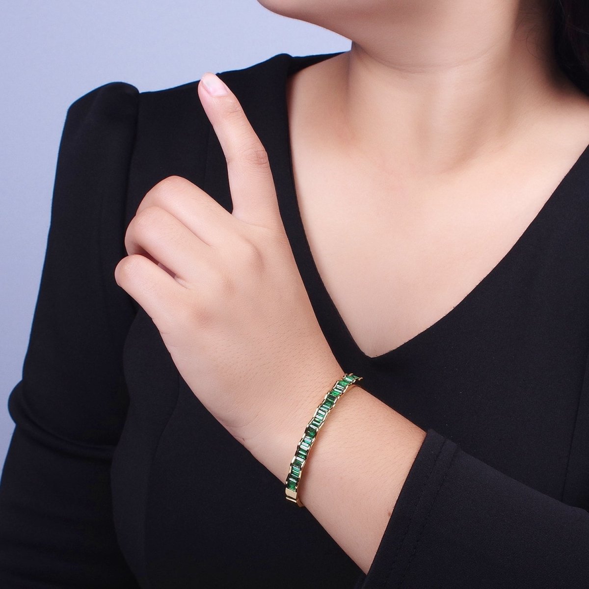 24k Gold Filled  Baguette Geometric Wavy Silver / Gold Bangle Bracelet | WA-1299 WA-1346 WA-1347 Clearance Pricing