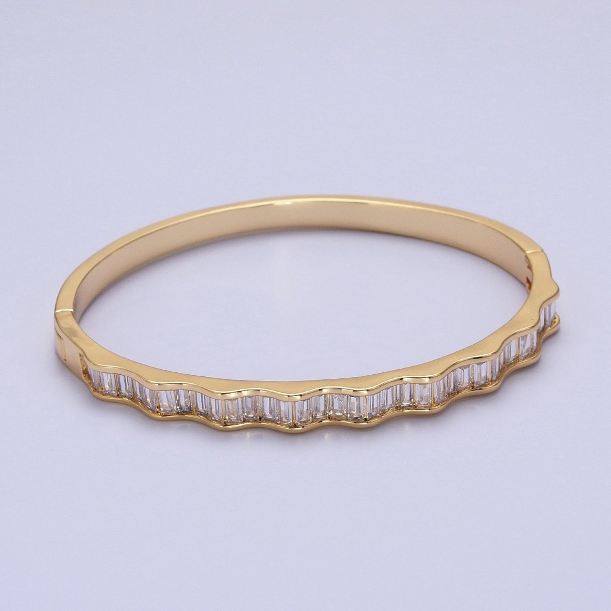 24k Gold Filled  Baguette Geometric Wavy Silver / Gold Bangle Bracelet | WA-1299 WA-1346 WA-1347 Clearance Pricing