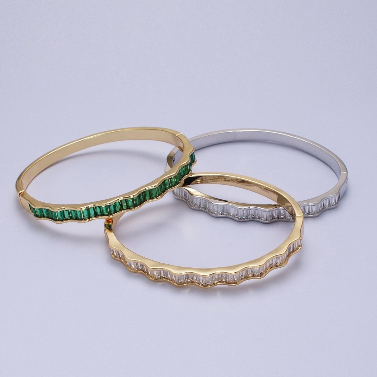 24k Gold Filled  Baguette Geometric Wavy Silver / Gold Bangle Bracelet | WA-1299 WA-1346 WA-1347 Clearance Pricing