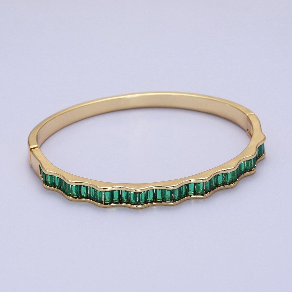 24k Gold Filled  Baguette Geometric Wavy Silver / Gold Bangle Bracelet | WA-1299 WA-1346 WA-1347 Clearance Pricing