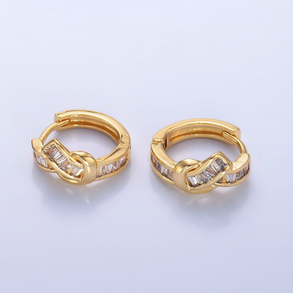 24K Gold Filled Baguette Knot Huggie Earrings | AB006 - DLUXCA