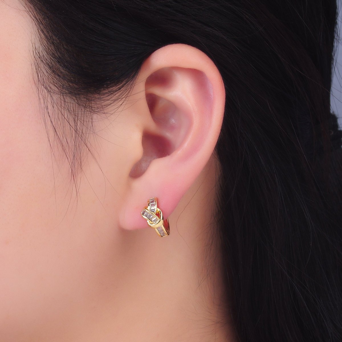 24K Gold Filled Baguette Knot Huggie Earrings | AB006 - DLUXCA