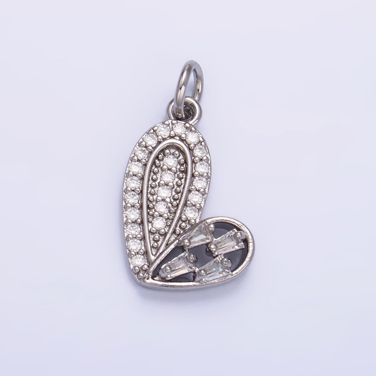 24K Gold Filled Baguette Micro Paved CZ Heart Charm in Gold & Silver | W803