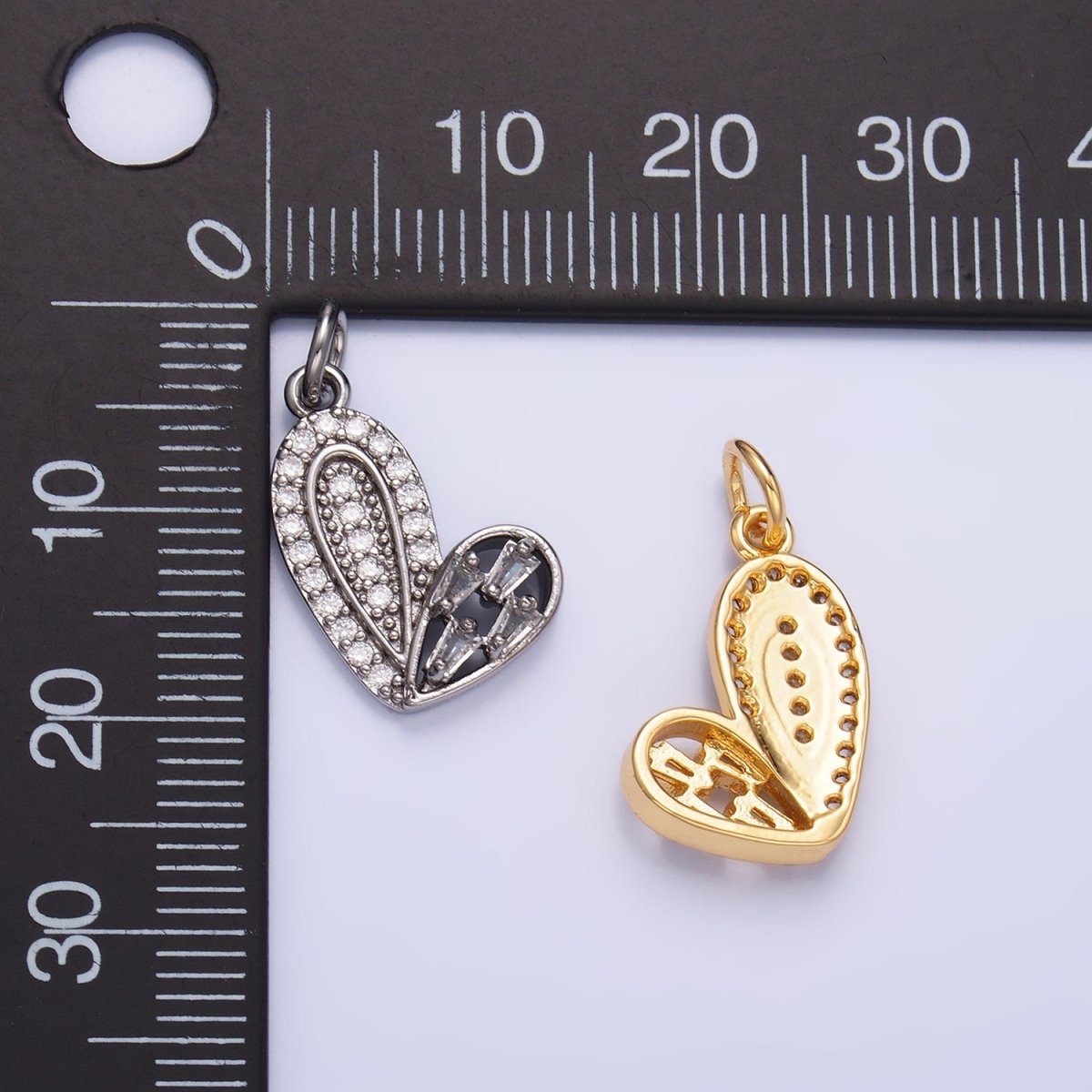 24K Gold Filled Baguette Micro Paved CZ Heart Charm in Gold & Silver | W803