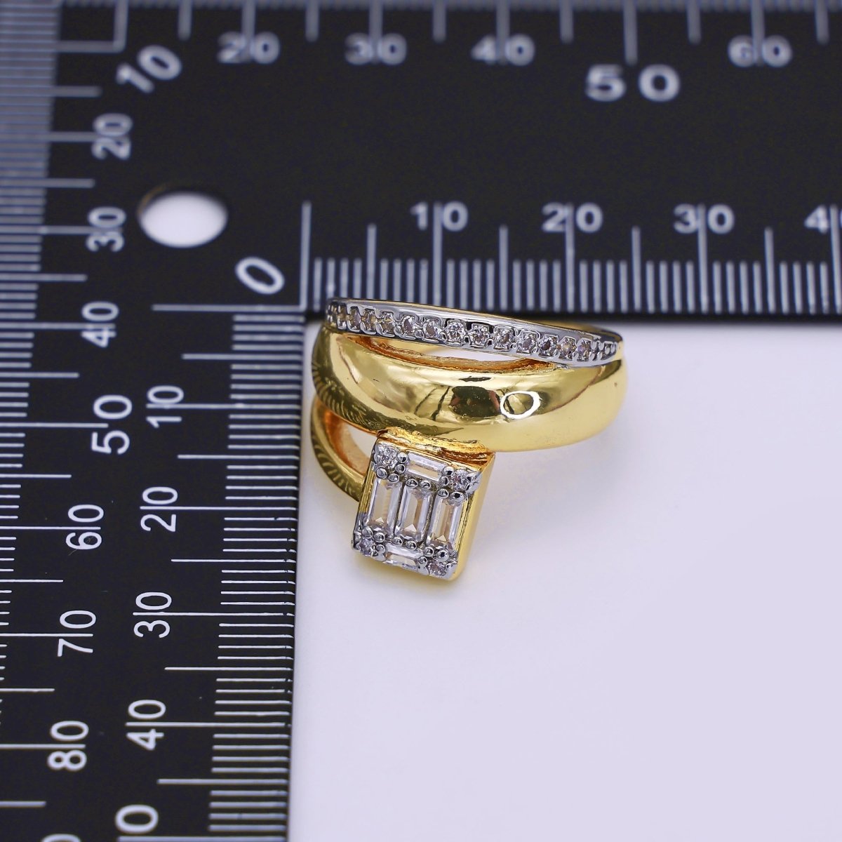 24K Gold Filled Baguette Micro Paved CZ Multiple Band Mixed Metal Ring | O648 - DLUXCA