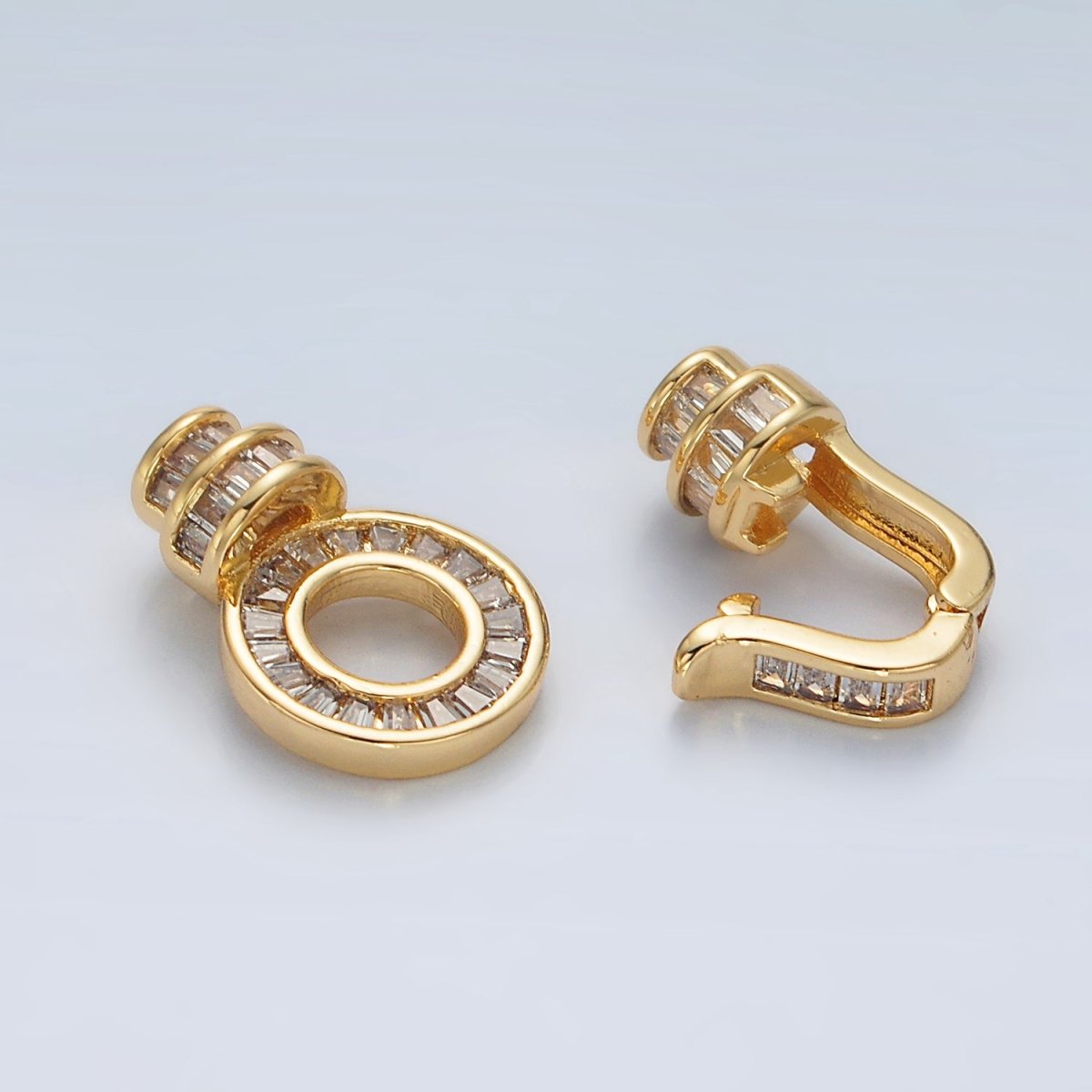 24K Gold Filled Baguette Micro Paved CZ Snap Latch Closure Findings Set | Z892 - DLUXCA