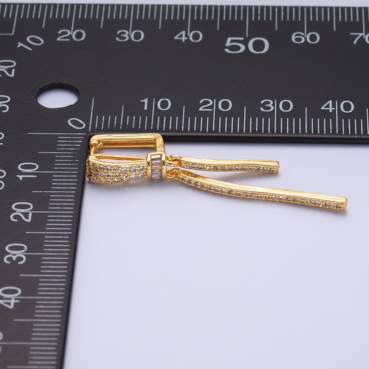 24K Gold Filled Baguette Micro Paved Drop Hoop Earrings | V501 - DLUXCA