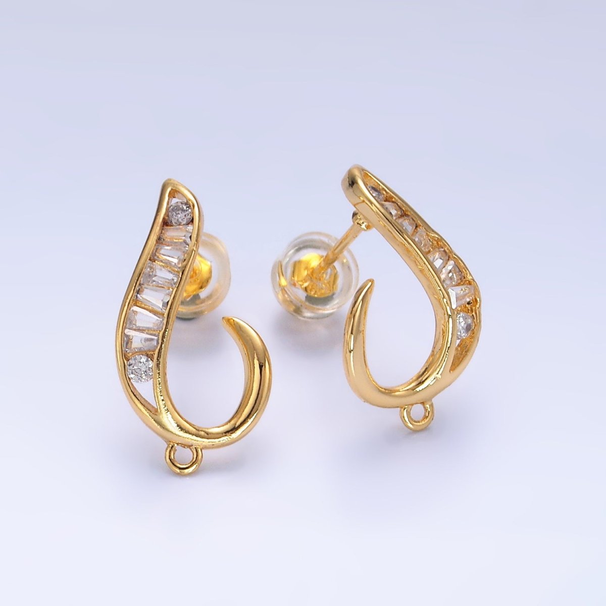 24K Gold Filled Baguette U - Curved Loop Stud Earrings Findings | Z1064 - DLUXCA
