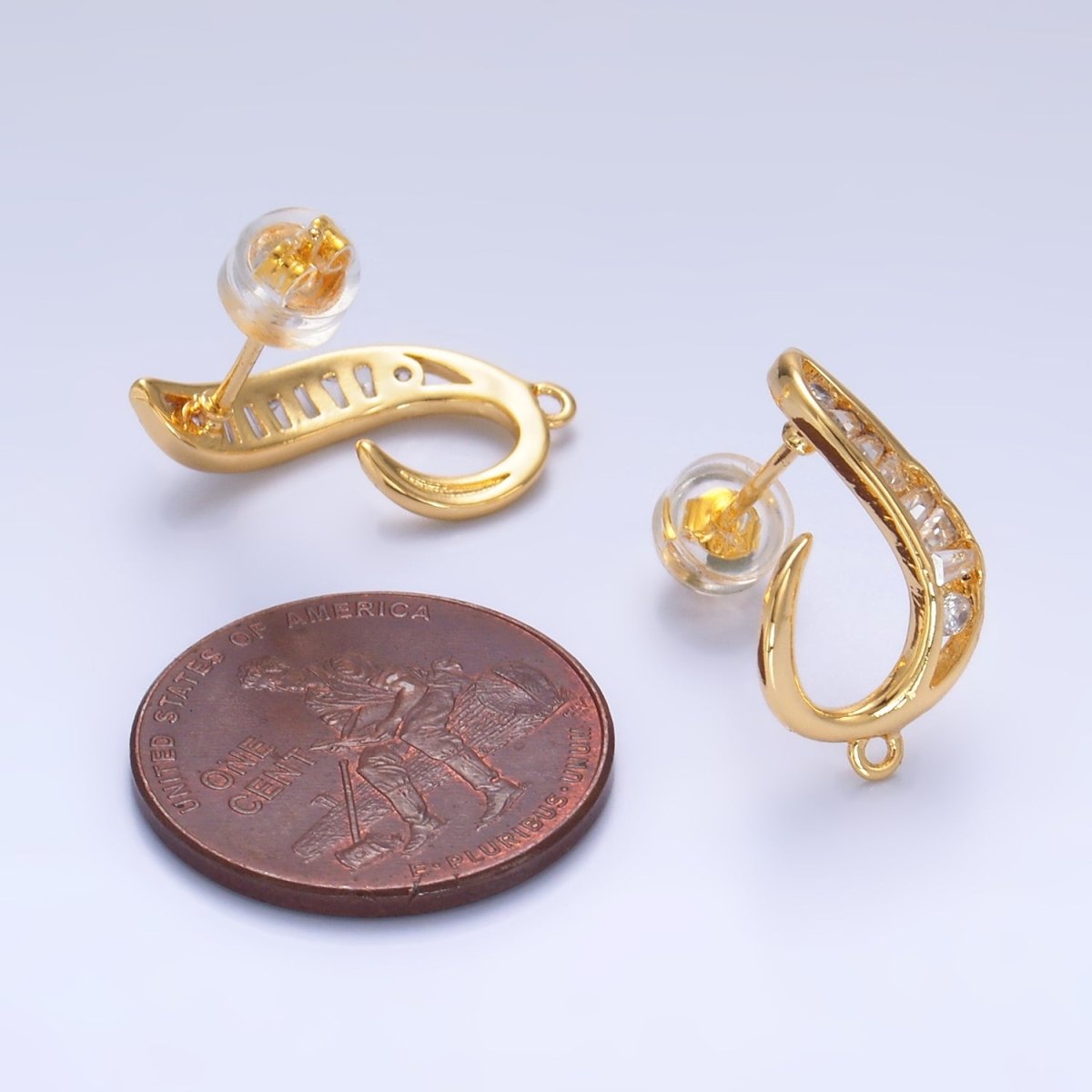 24K Gold Filled Baguette U - Curved Loop Stud Earrings Findings | Z1064 - DLUXCA