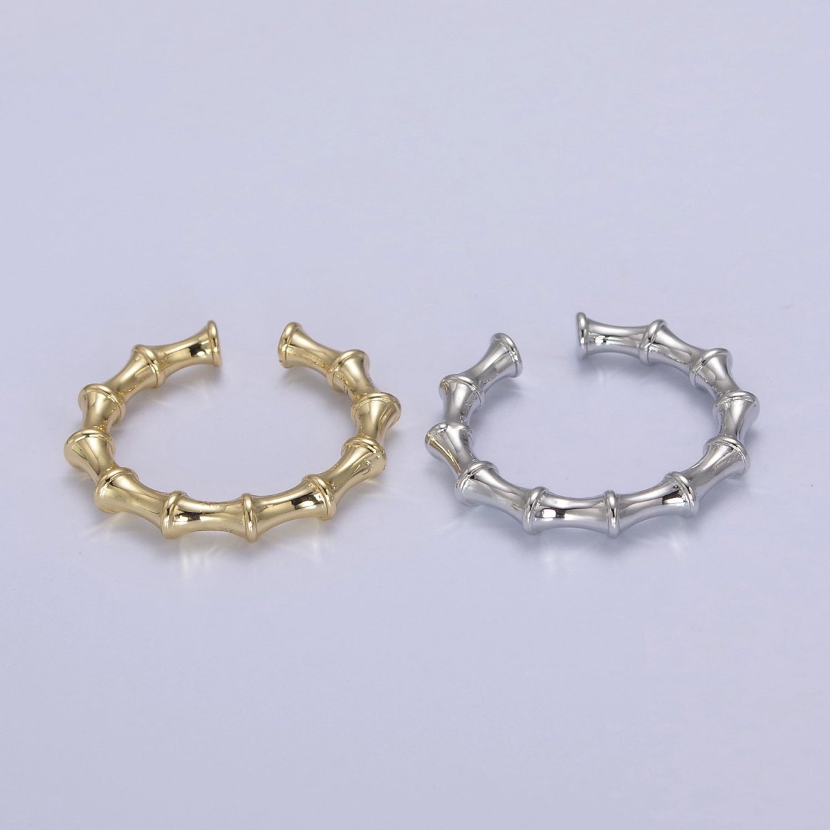 24K Gold Filled Bamboo Rings, Minimalist Nature Plant Bamboo Adjustable Ring in Gold & Silver, U-537 U-538