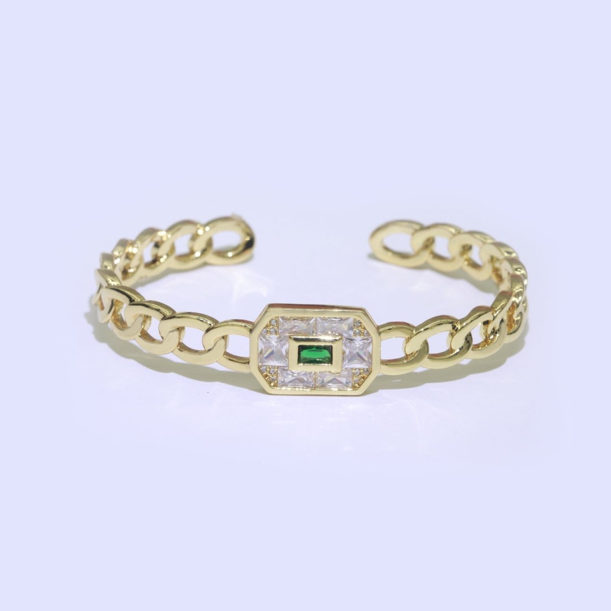 24K Gold Filled Bangle Bracelet Micro Pave Open Adjustable Curb Chain Link Bracelet Wholesale Stacking Bracelet Fashion Jewelry | WA-040 WA-041 WA-042 Clearance Pricing