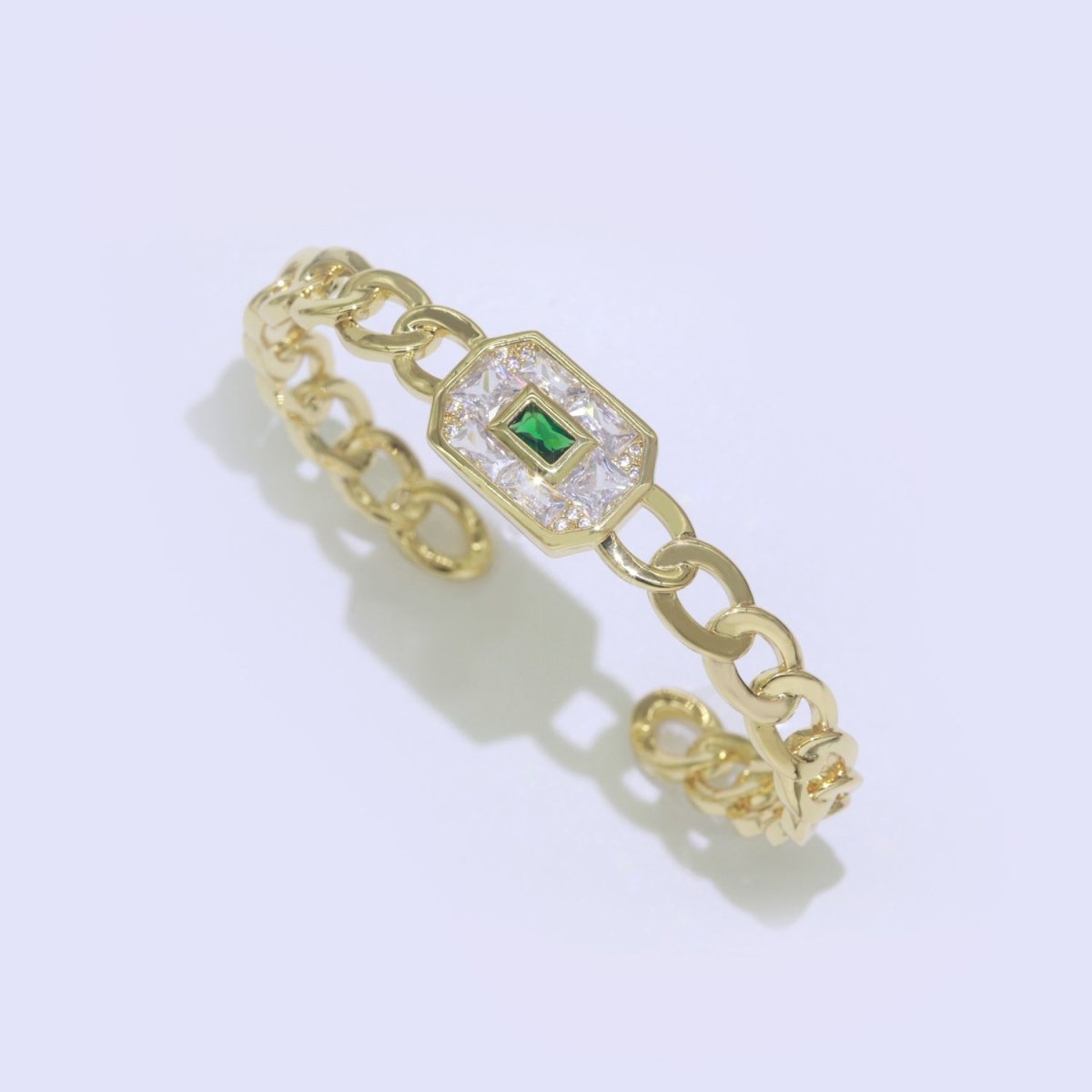 24K Gold Filled Bangle Bracelet Micro Pave Open Adjustable Curb Chain Link Bracelet Wholesale Stacking Bracelet Fashion Jewelry | WA-040 WA-041 WA-042 Clearance Pricing