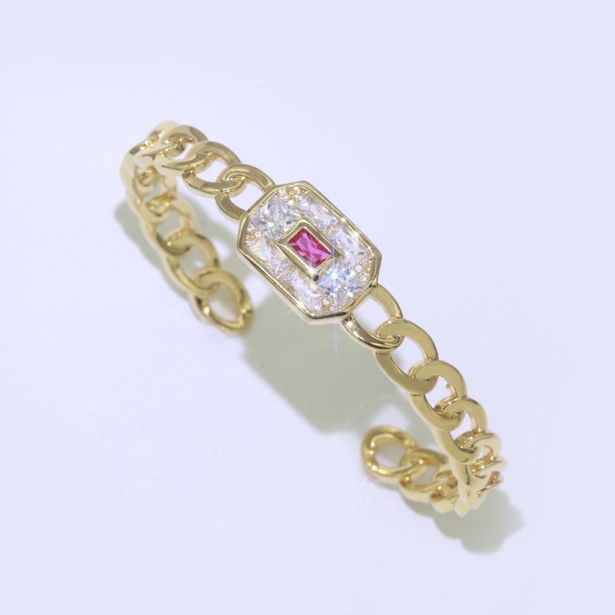 24K Gold Filled Bangle Bracelet Micro Pave Open Adjustable Curb Chain Link Bracelet Wholesale Stacking Bracelet Fashion Jewelry | WA-040 WA-041 WA-042 Clearance Pricing