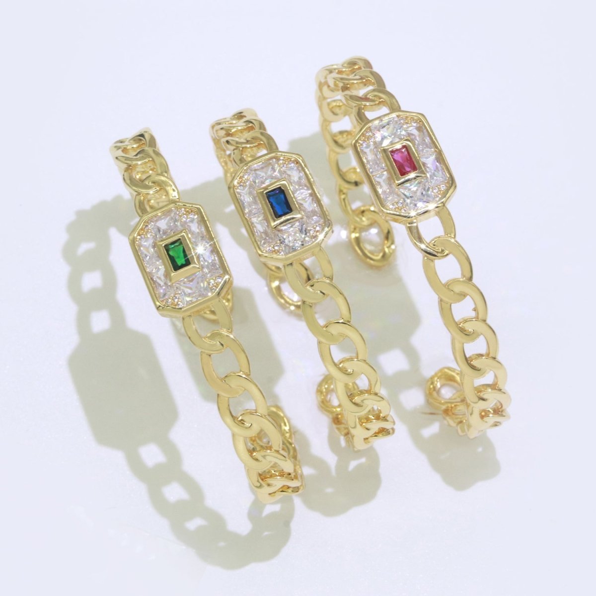 24K Gold Filled Bangle Bracelet Micro Pave Open Adjustable Curb Chain Link Bracelet Wholesale Stacking Bracelet Fashion Jewelry | WA-040 WA-041 WA-042 Clearance Pricing