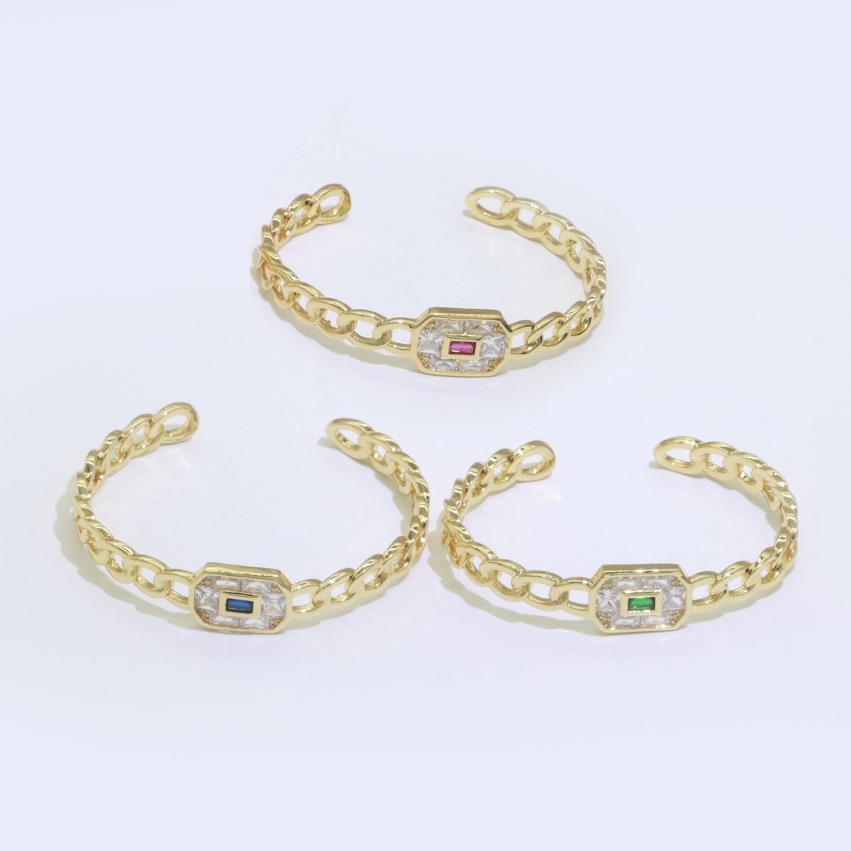 24K Gold Filled Bangle Bracelet Micro Pave Open Adjustable Curb Chain Link Bracelet Wholesale Stacking Bracelet Fashion Jewelry | WA-040 WA-041 WA-042 Clearance Pricing