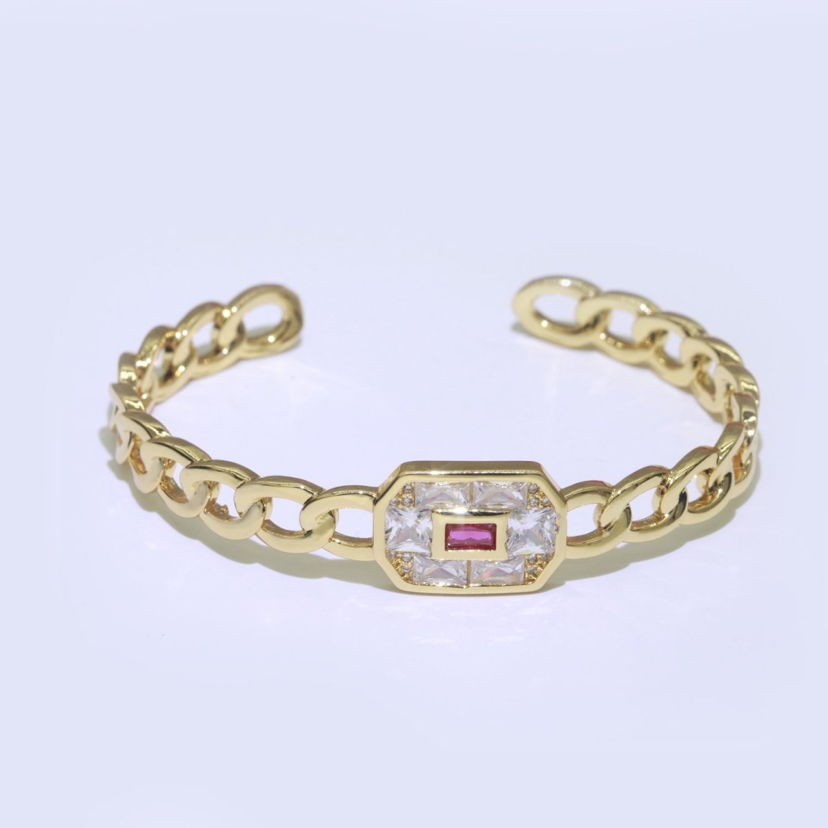 24K Gold Filled Bangle Bracelet Micro Pave Open Adjustable Curb Chain Link Bracelet Wholesale Stacking Bracelet Fashion Jewelry | WA-040 WA-041 WA-042 Clearance Pricing
