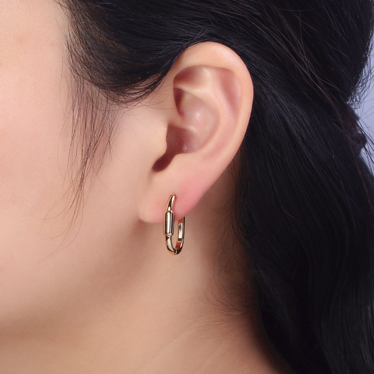 24K Gold Filled Bar 20mm Oblong Hoop Earrings | AB300 - DLUXCA