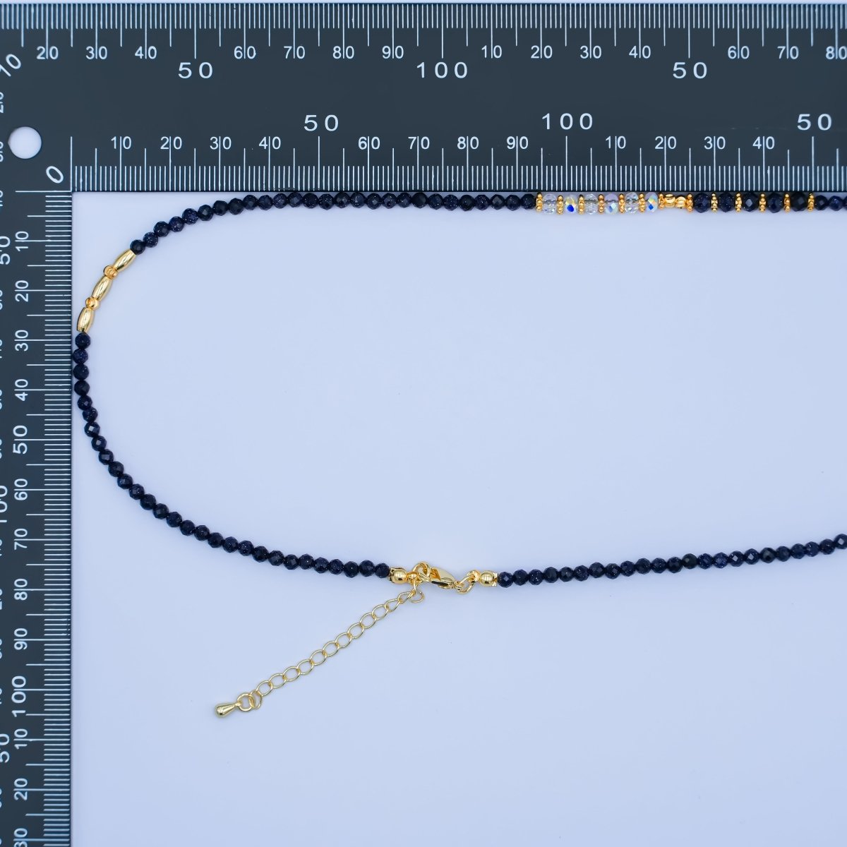 24K Gold Filled Bead Glitter Onyx Multifaceted Crystal Gemstone 18 Inch Necklace | WA - 2876 - DLUXCA