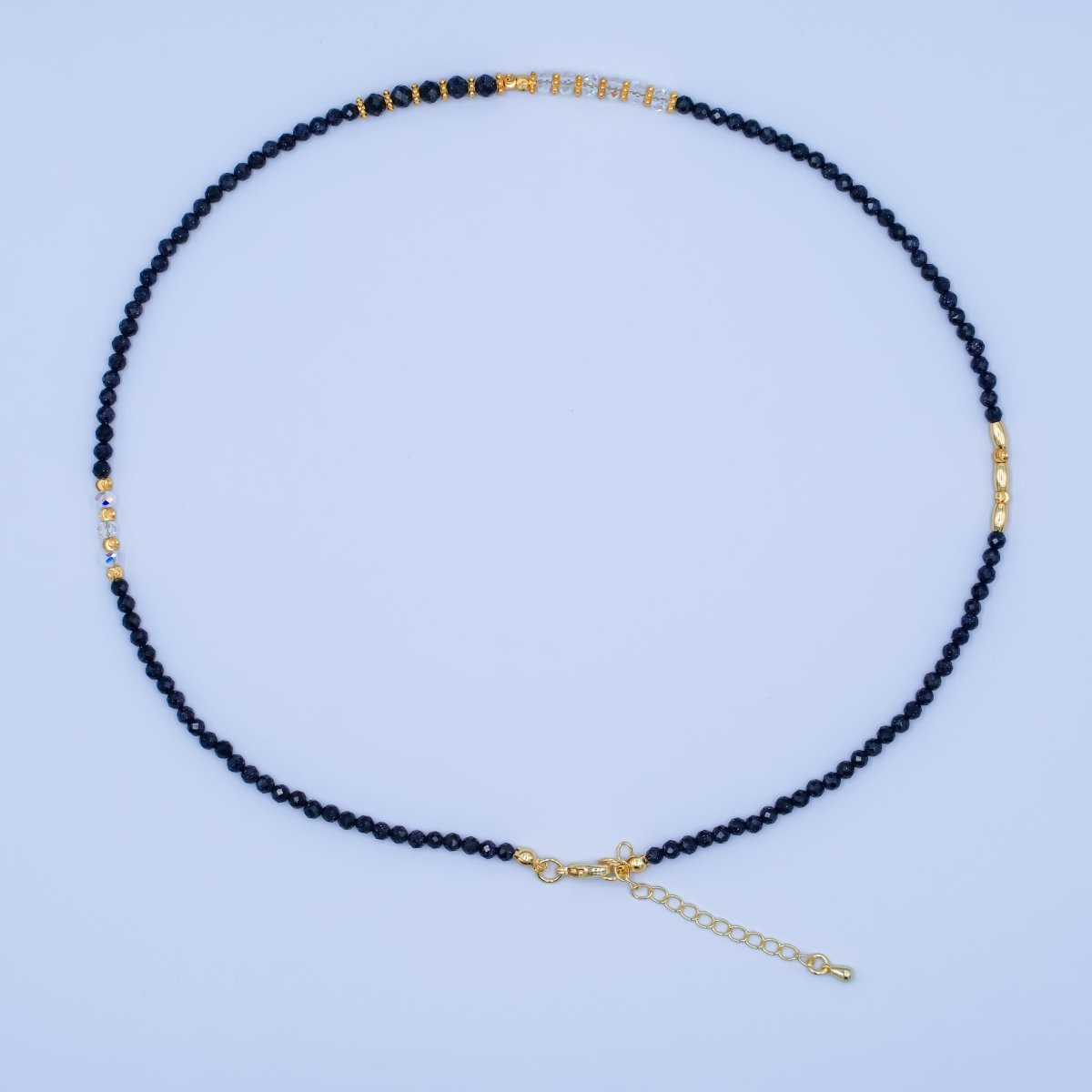 24K Gold Filled Bead Glitter Onyx Multifaceted Crystal Gemstone 18 Inch Necklace | WA - 2876 - DLUXCA