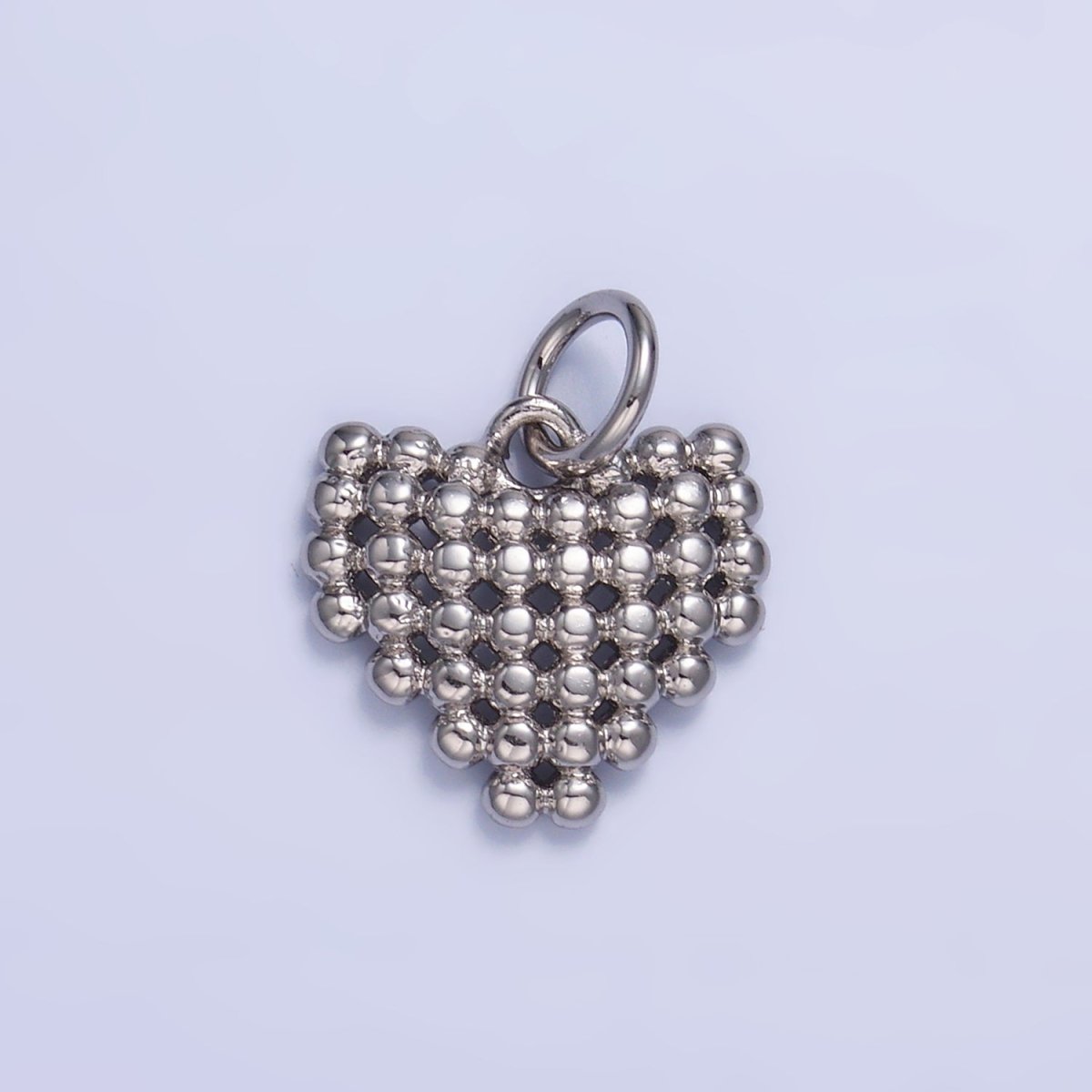 24K Gold Filled Beaded Ball Heart Charm in Gold & Silver | W785