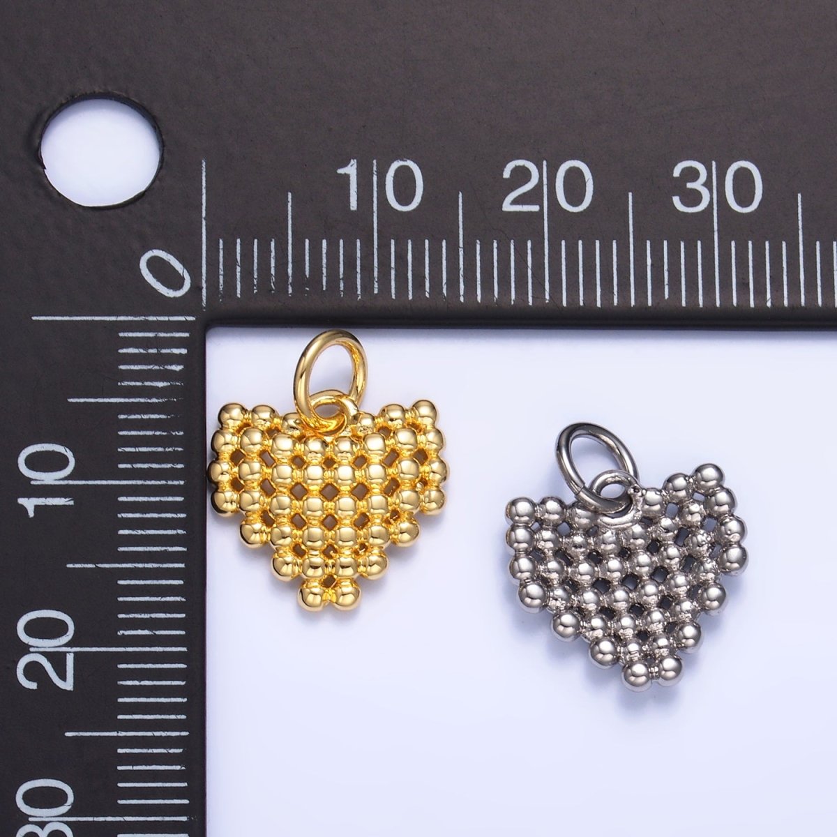 24K Gold Filled Beaded Ball Heart Charm in Gold & Silver | W785