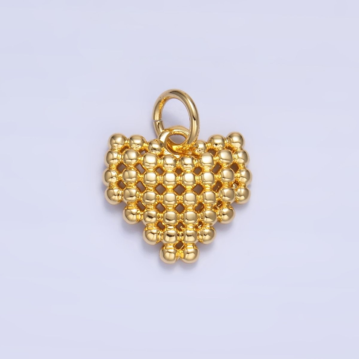 24K Gold Filled Beaded Ball Heart Charm in Gold & Silver | W785