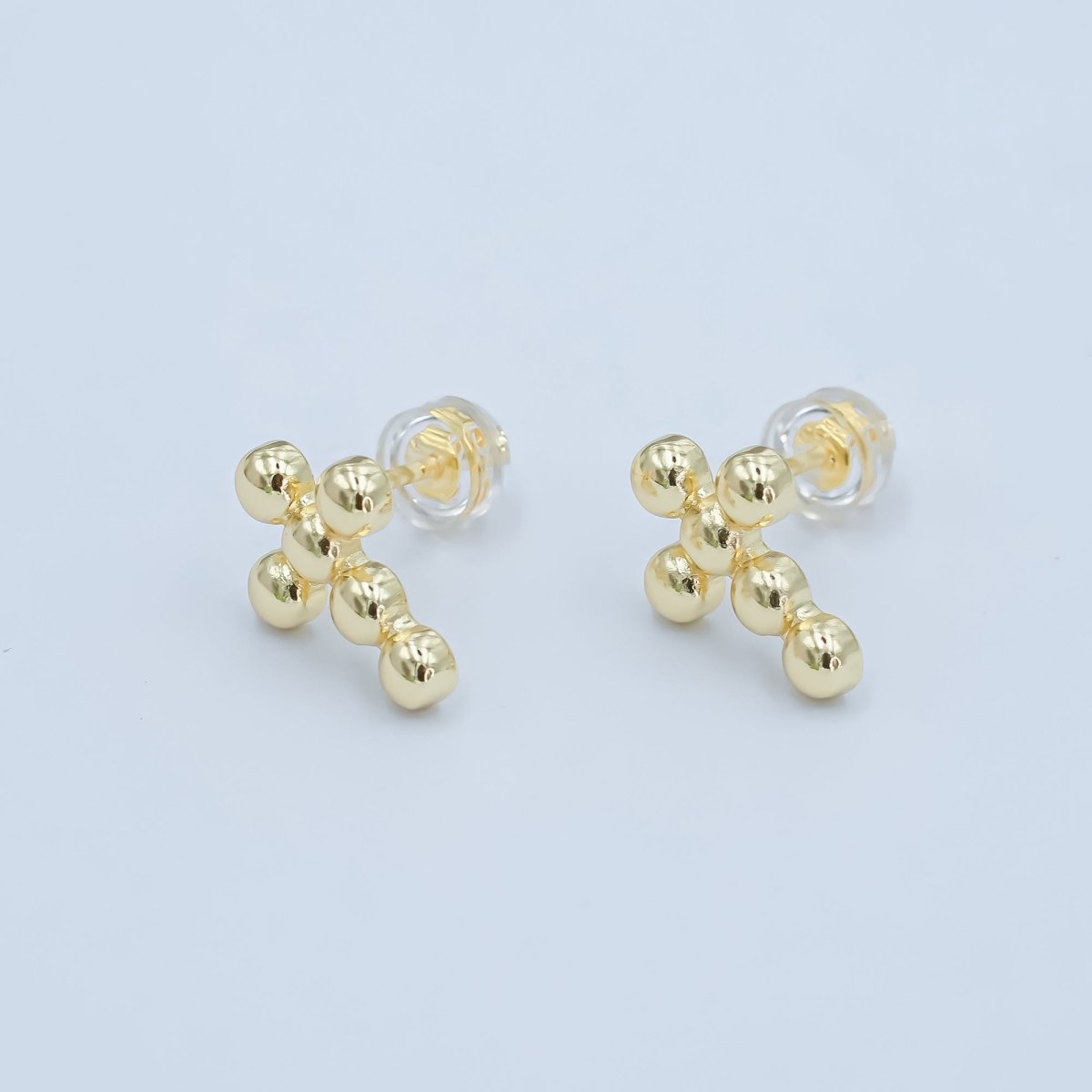 24K Gold Filled Beaded Bubble Cross Stud Earrings | AD828 - DLUXCA