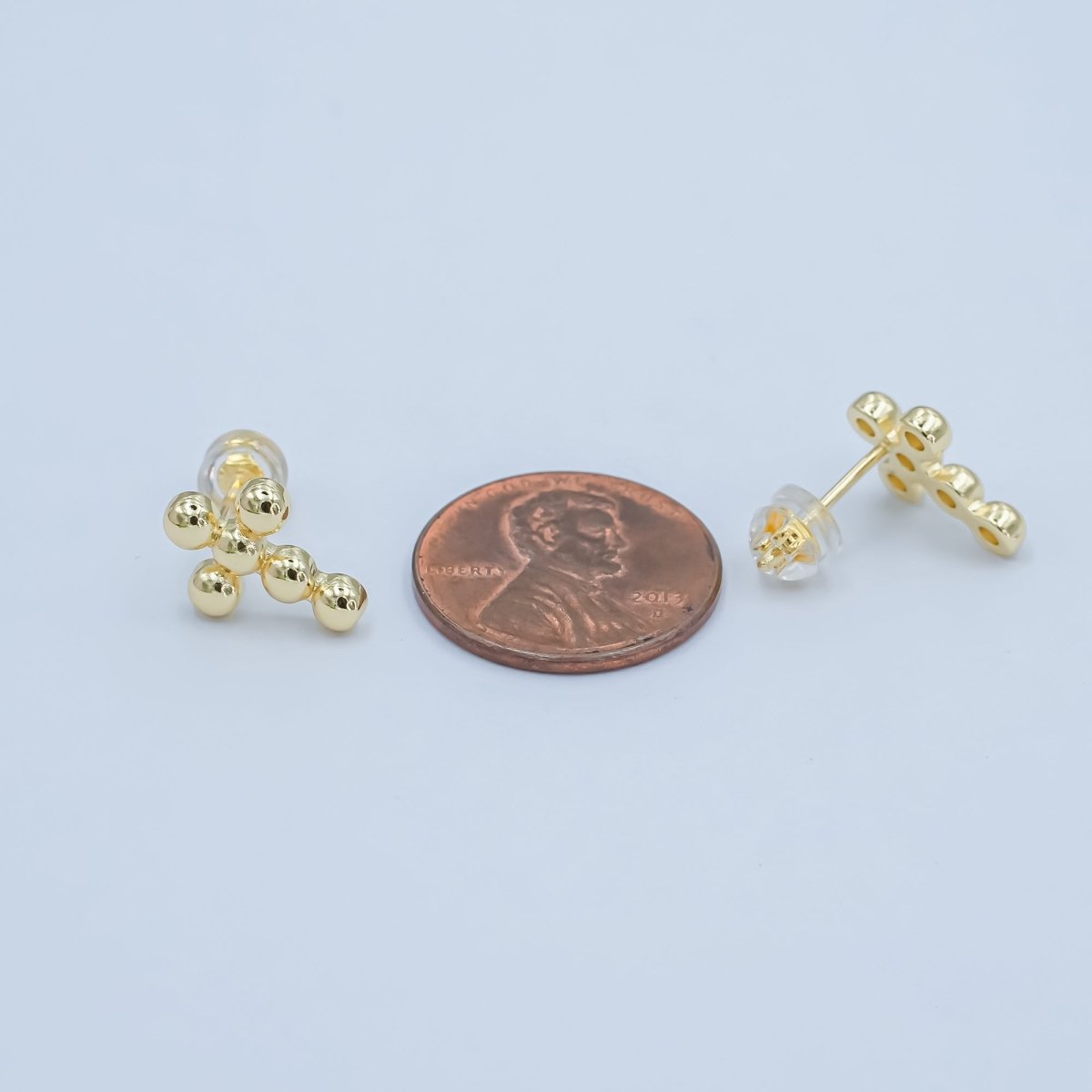24K Gold Filled Beaded Bubble Cross Stud Earrings | AD828 - DLUXCA