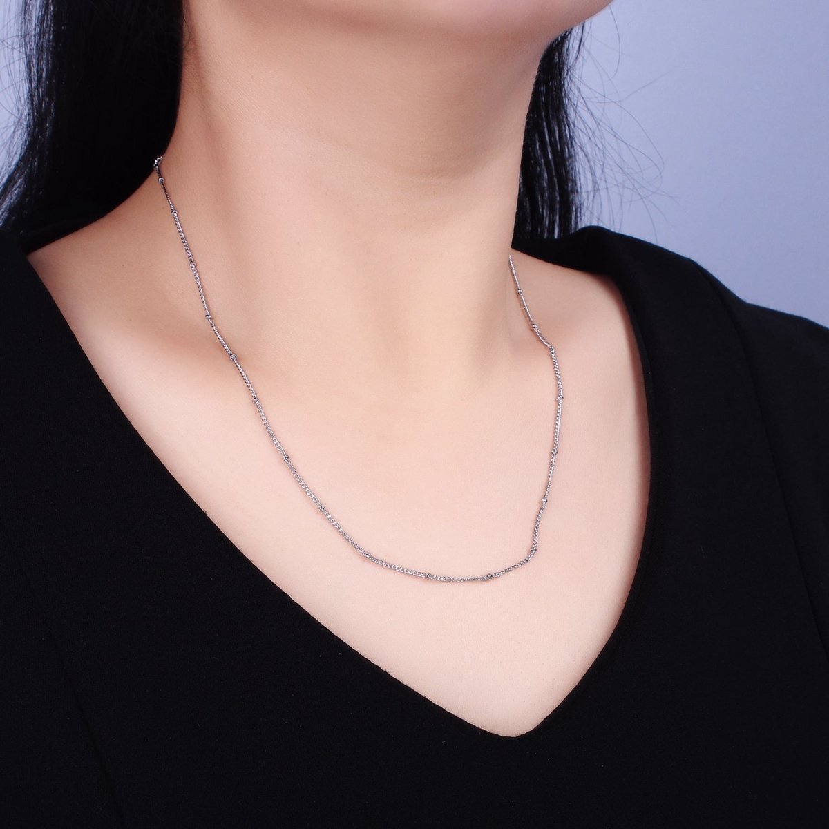 14K Gold Filled Beaded Cable Chain Necklace, Silver Gold Satellite Chain Necklace 18 inch | WA-1843 WA-1844 Clearance Pricing