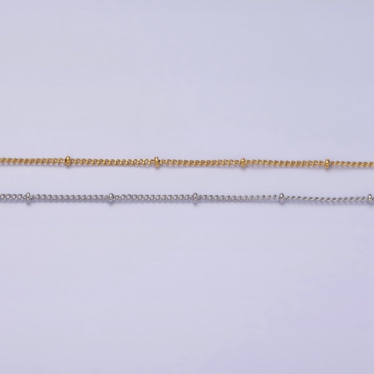 14K Gold Filled Beaded Cable Chain Necklace, Silver Gold Satellite Chain Necklace 18 inch | WA-1843 WA-1844 Clearance Pricing