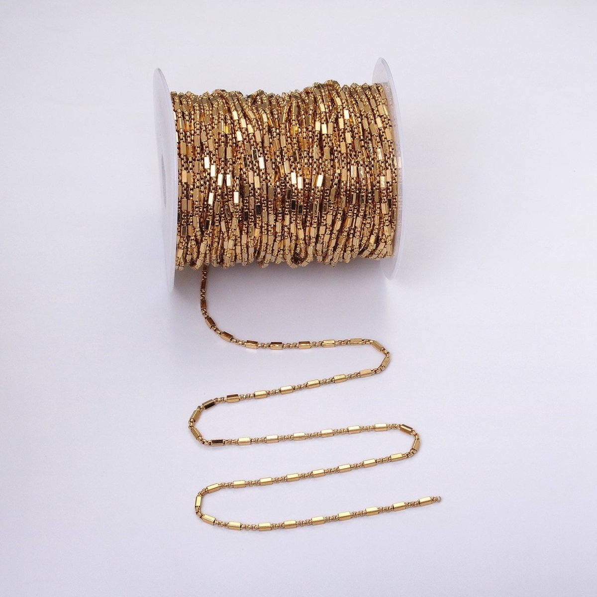 24k Gold Filled Beaded Cable with Rolo Link 2.1mm Square Bead Chain Link Unfinished Yard Chain in Gold & Silver | ROLL-1321 Clearance Pricing
