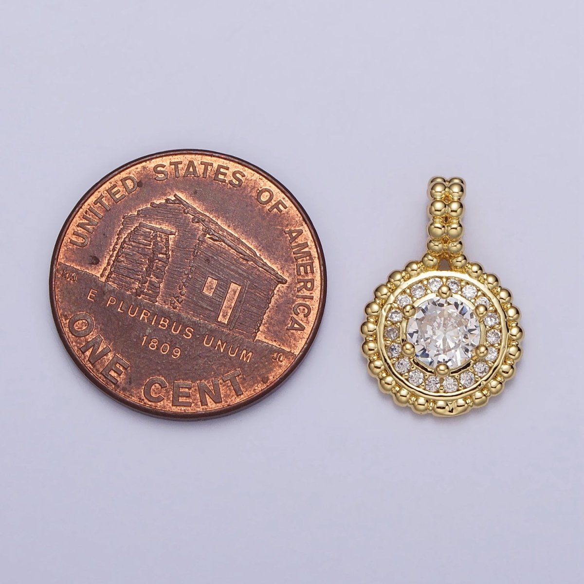 24K Gold Filled Beaded Clear Round Cubic Zirconia CZ Pendant | AA023 - DLUXCA