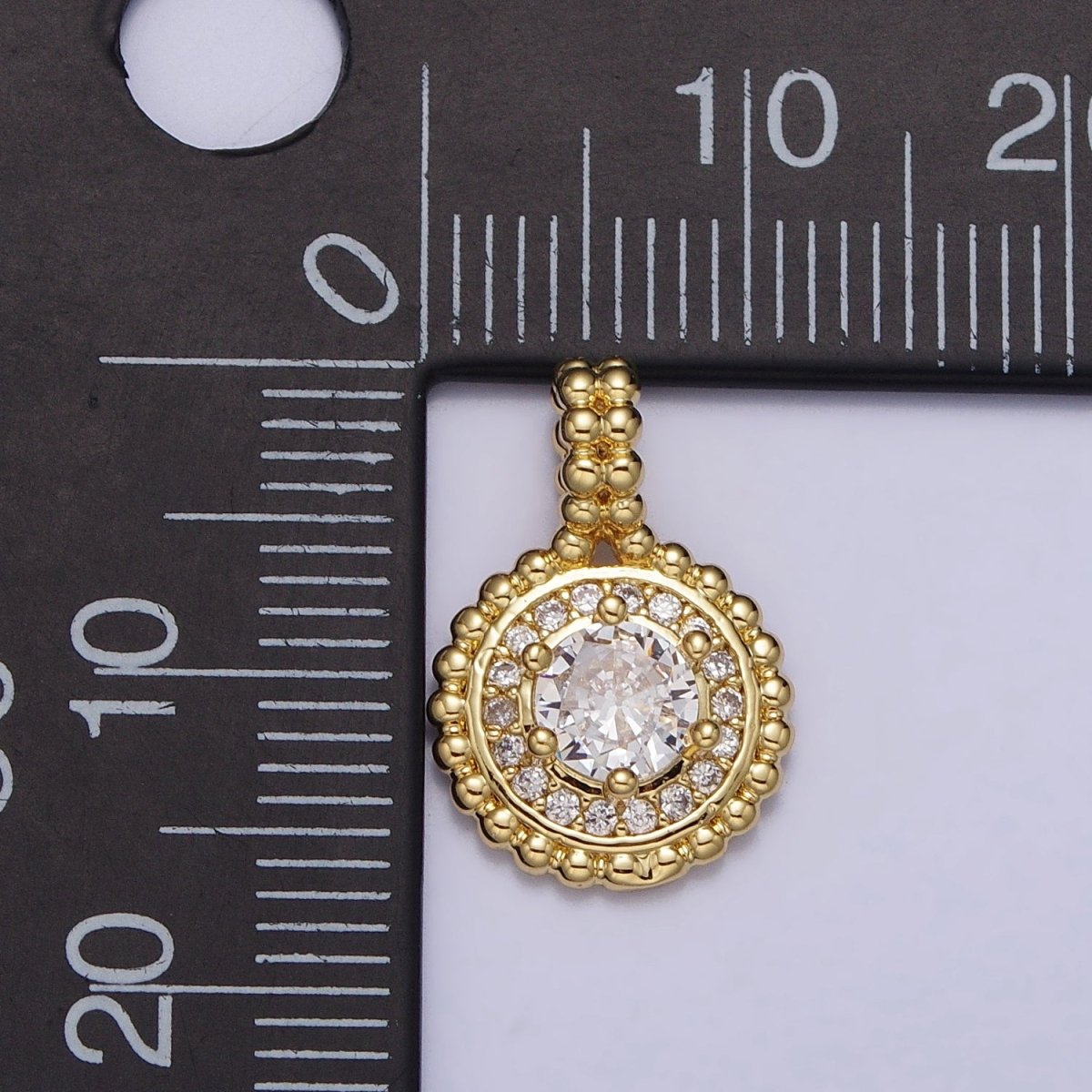 24K Gold Filled Beaded Clear Round Cubic Zirconia CZ Pendant | AA023 - DLUXCA