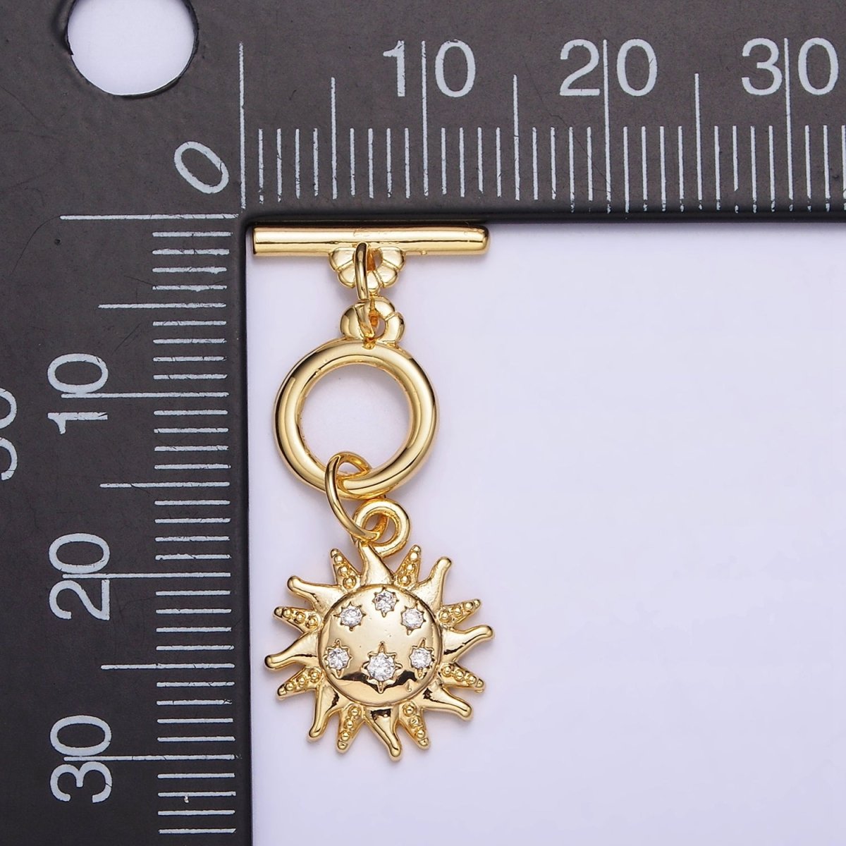24K Gold Filled Beaded CZ Celestial Sun Toggle Clasps OT Closure Jewelry Supply in Gold & Silver | Z-434 Z-435