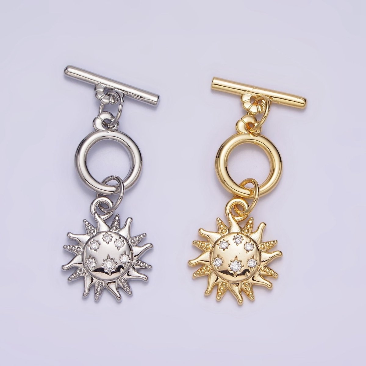 24K Gold Filled Beaded CZ Celestial Sun Toggle Clasps OT Closure Jewelry Supply in Gold & Silver | Z-434 Z-435