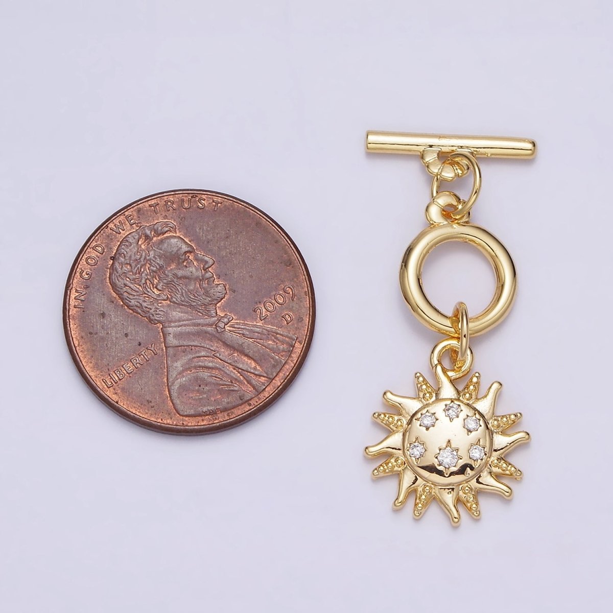 24K Gold Filled Beaded CZ Celestial Sun Toggle Clasps OT Closure Jewelry Supply in Gold & Silver | Z-434 Z-435