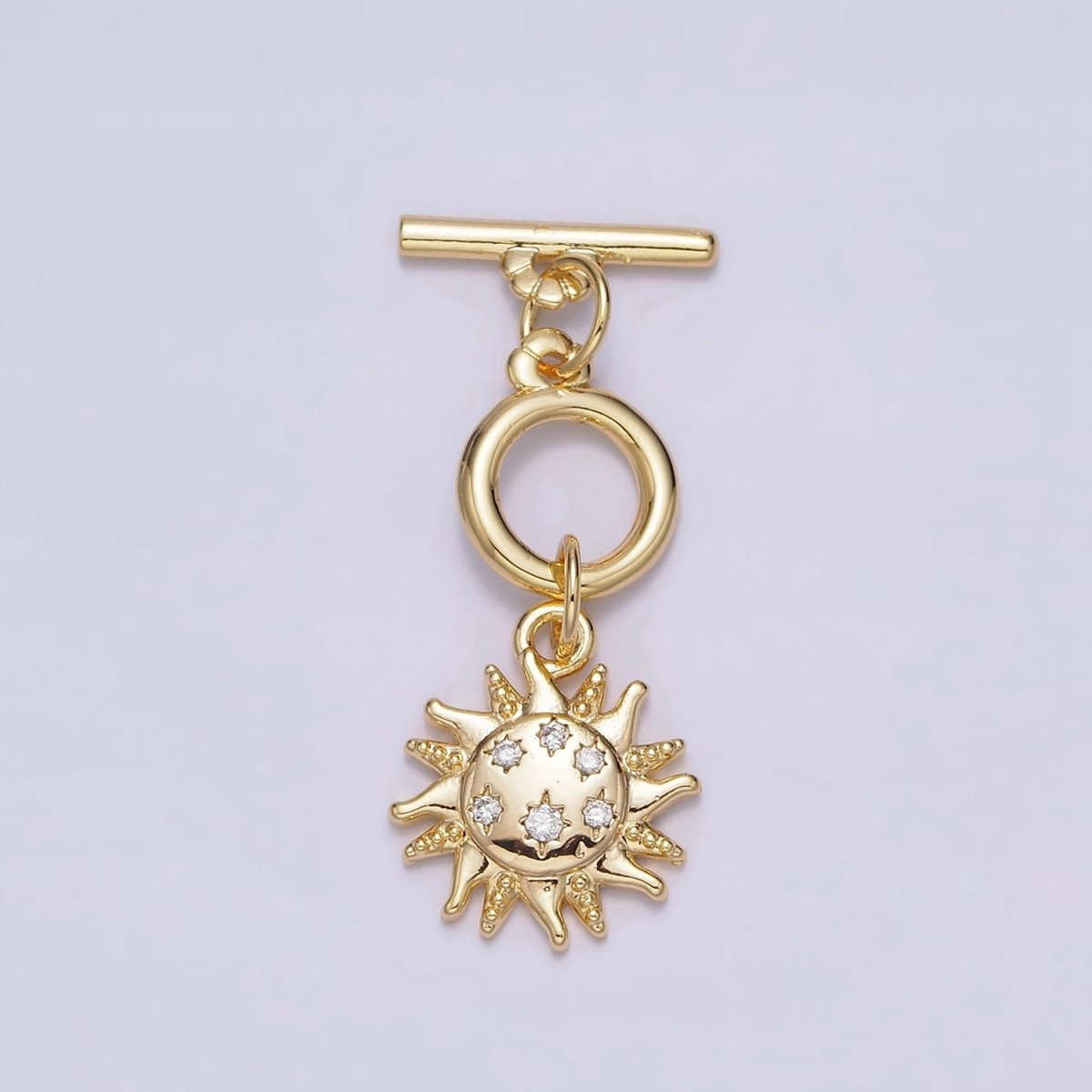 24K Gold Filled Beaded CZ Celestial Sun Toggle Clasps OT Closure Jewelry Supply in Gold & Silver | Z-434 Z-435