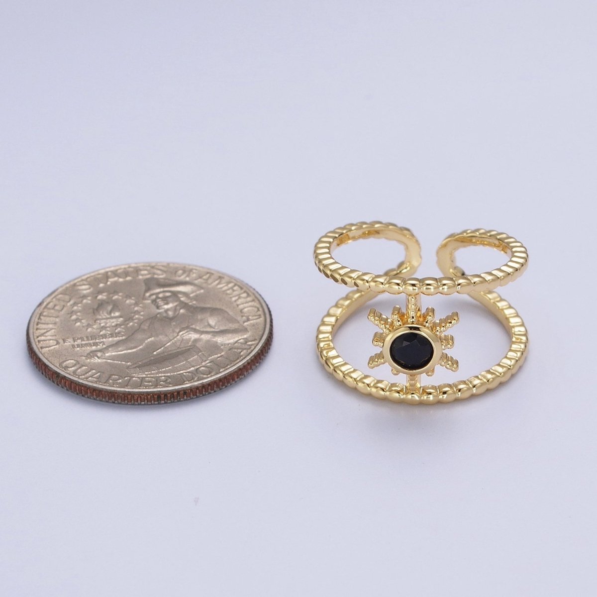 24K Gold Filled Beaded Double Band Round CZ Cubic Zirconia Celestial Star Adjustable Ring | O-072~O-077