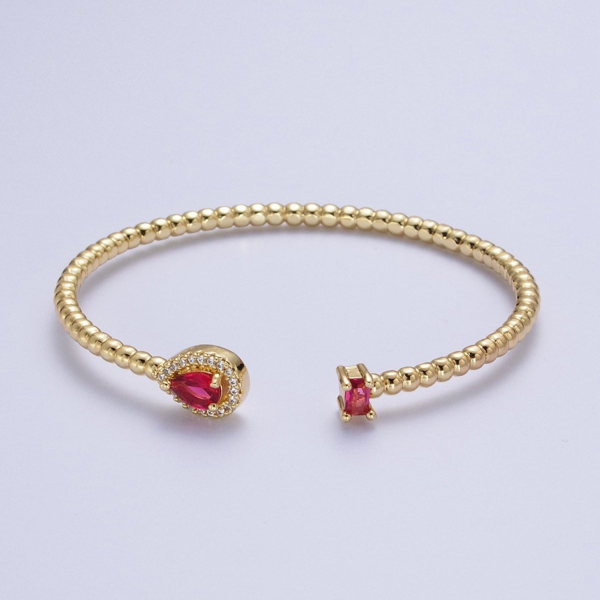 24K Gold Filled Beaded Green, Clear, Fuchsia Teardrop Baguette Cubic Zirconia Bangle Bracelet | WA-1170 WA-1171 WA-1172 Clearance Pricing