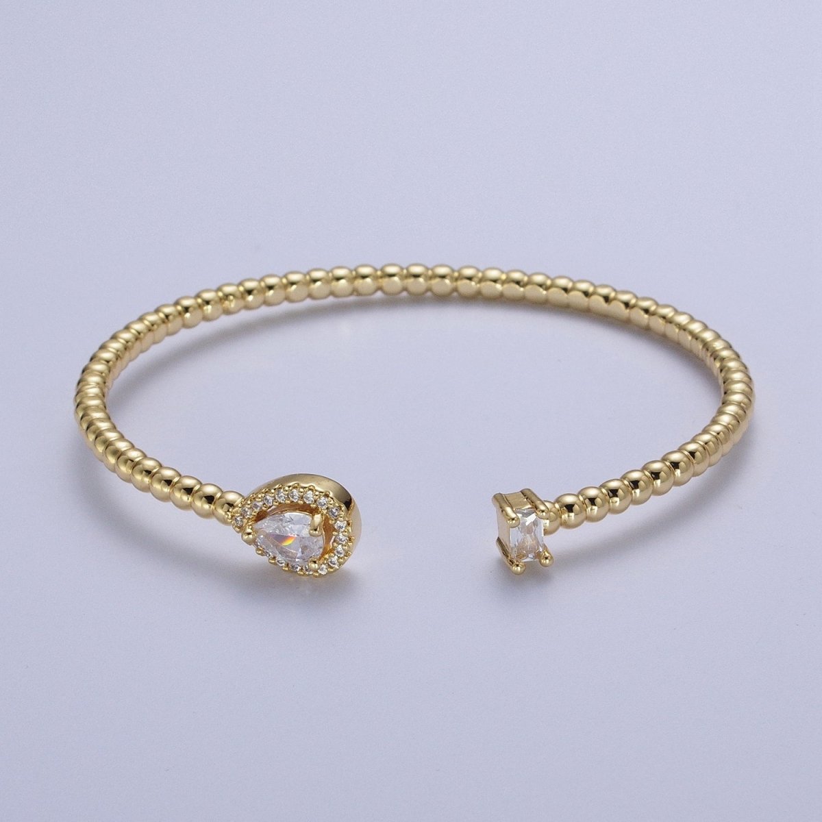 24K Gold Filled Beaded Green, Clear, Fuchsia Teardrop Baguette Cubic Zirconia Bangle Bracelet | WA-1170 WA-1171 WA-1172 Clearance Pricing