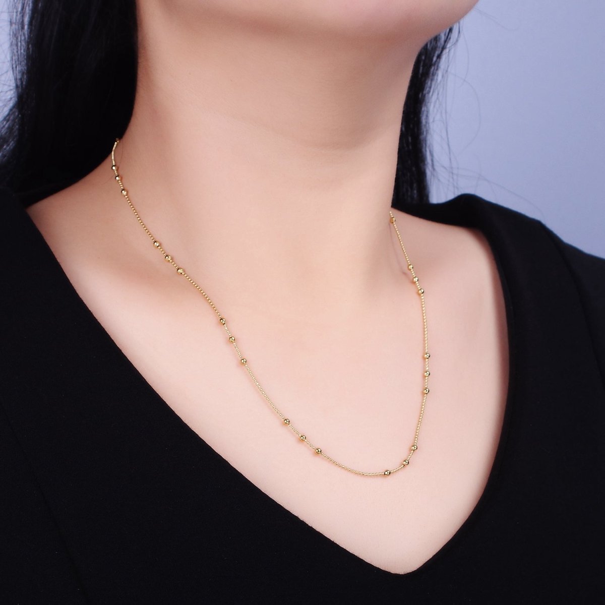 24k Gold Filled Beaded Satellite Chain Gold Filled Silver Chain Simple Everyday Layering Necklace 18 Inch | WA-1853 WA-1854 Clearance Pricing