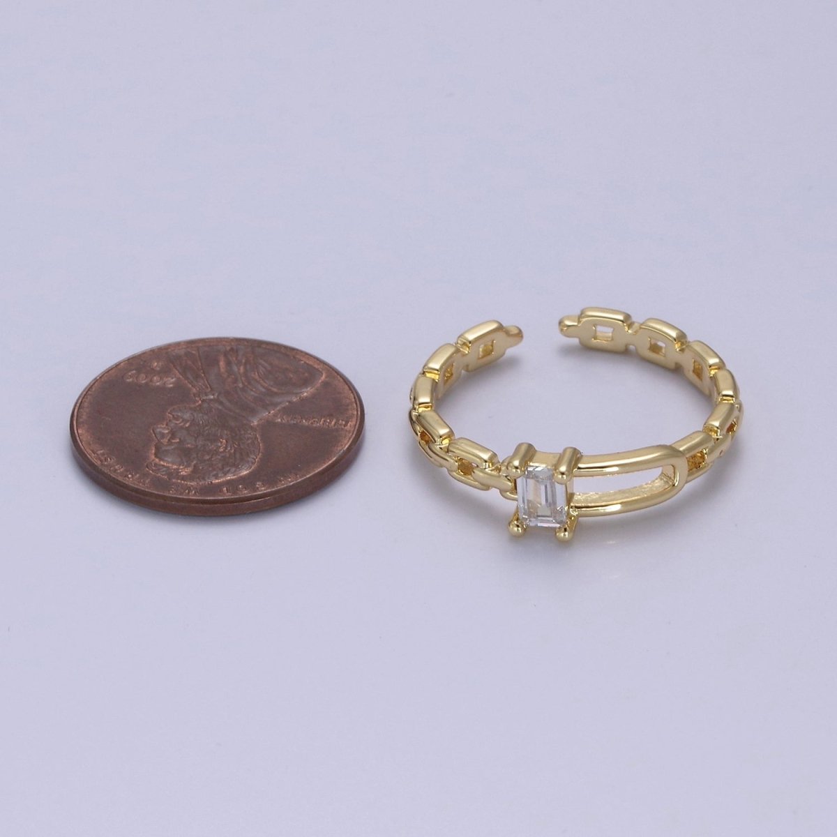 24K Gold Filled Belt Buckle Ring in Gold & Silver, Minimalist Cable Link Chain Ring with CZ Crystal Cubic Zirconia  S-341 S-342