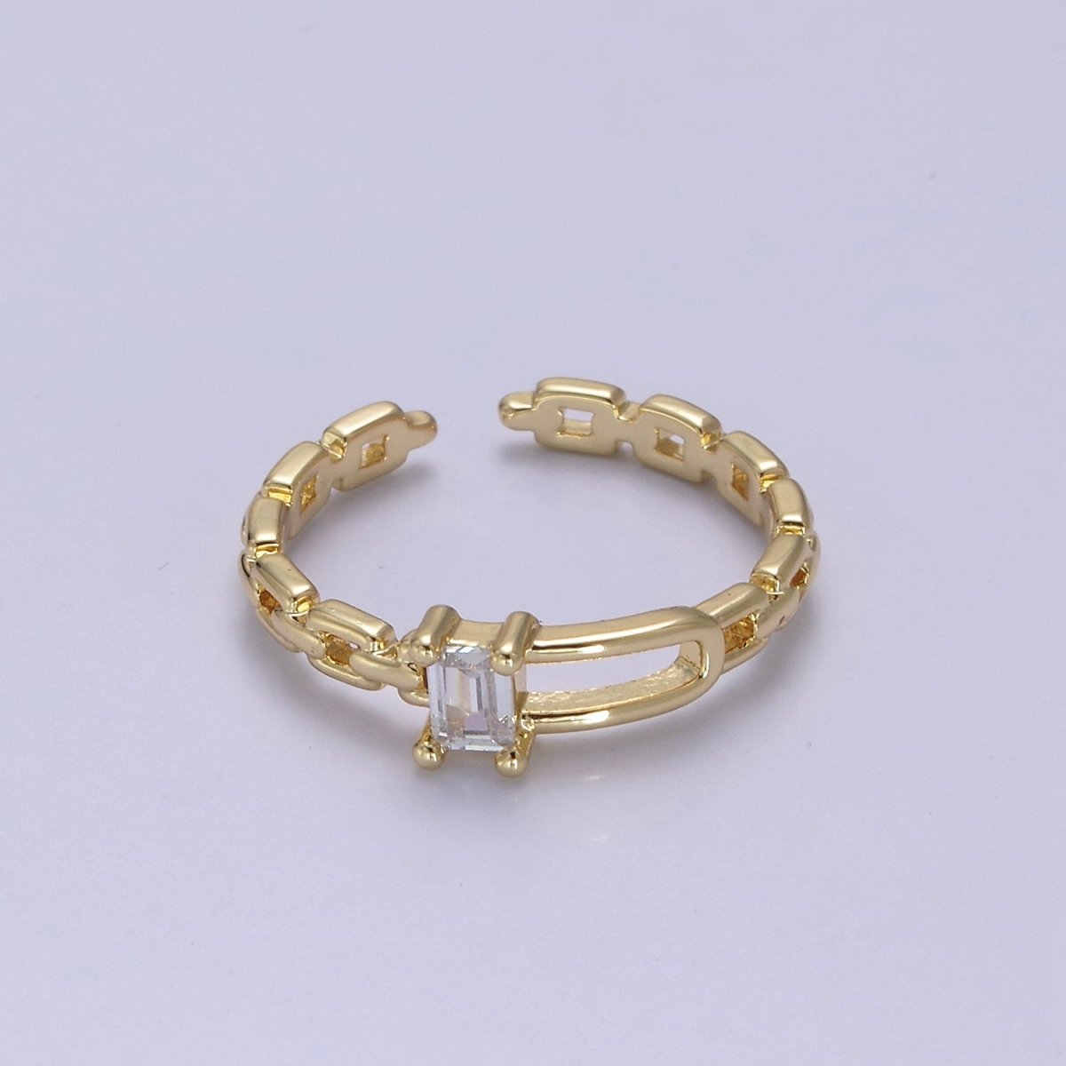 24K Gold Filled Belt Buckle Ring in Gold & Silver, Minimalist Cable Link Chain Ring with CZ Crystal Cubic Zirconia  S-341 S-342