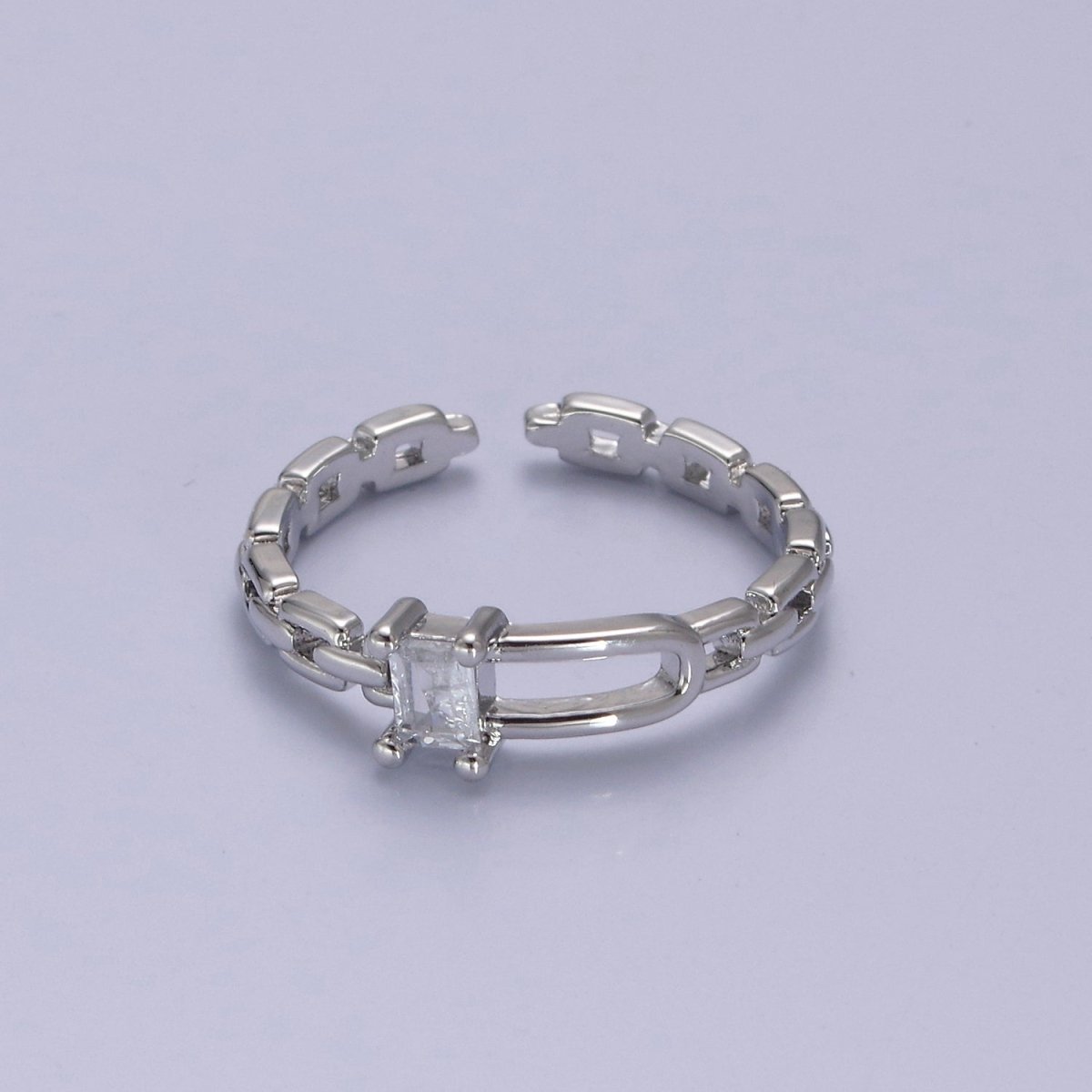 24K Gold Filled Belt Buckle Ring in Gold & Silver, Minimalist Cable Link Chain Ring with CZ Crystal Cubic Zirconia  S-341 S-342