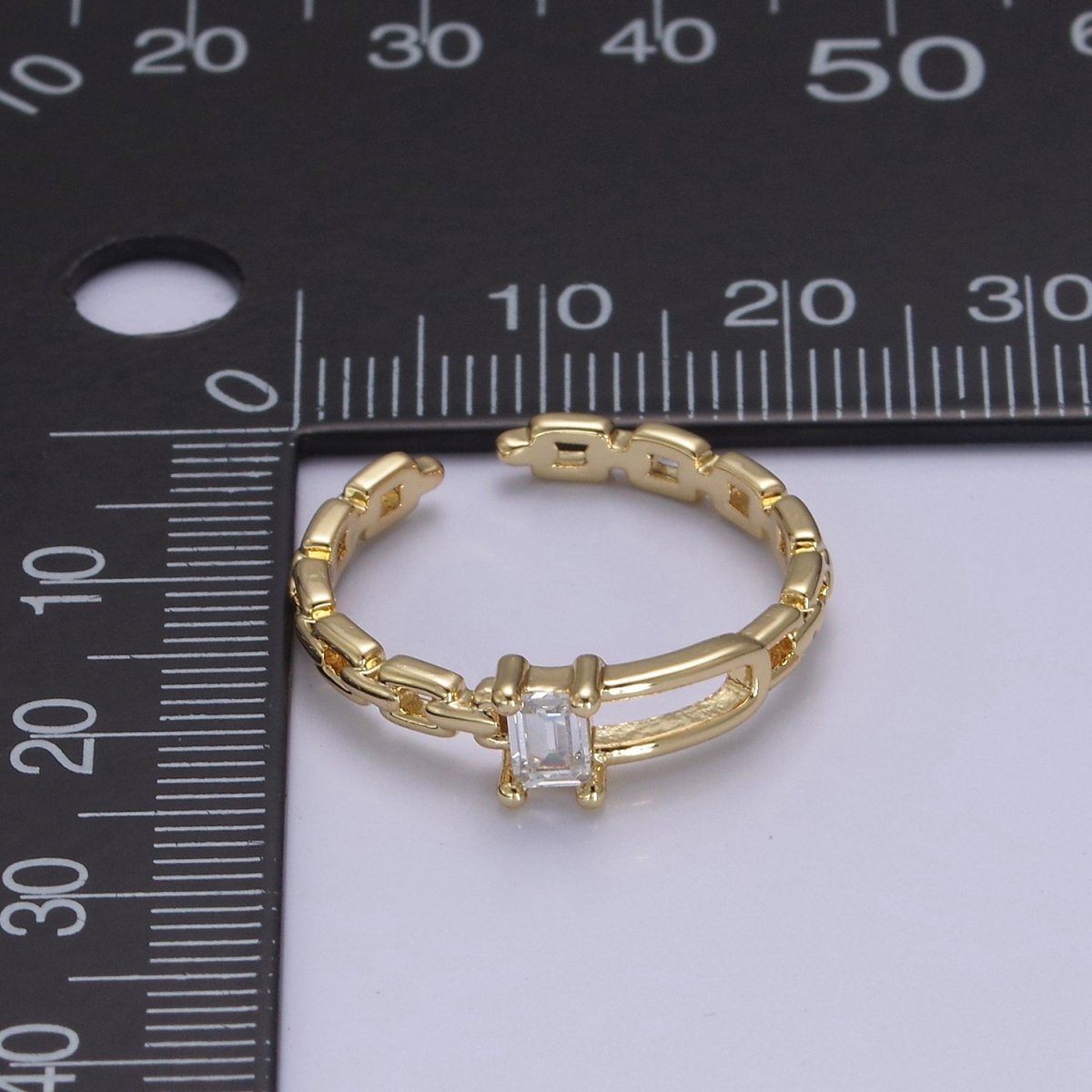 24K Gold Filled Belt Buckle Ring in Gold & Silver, Minimalist Cable Link Chain Ring with CZ Crystal Cubic Zirconia  S-341 S-342