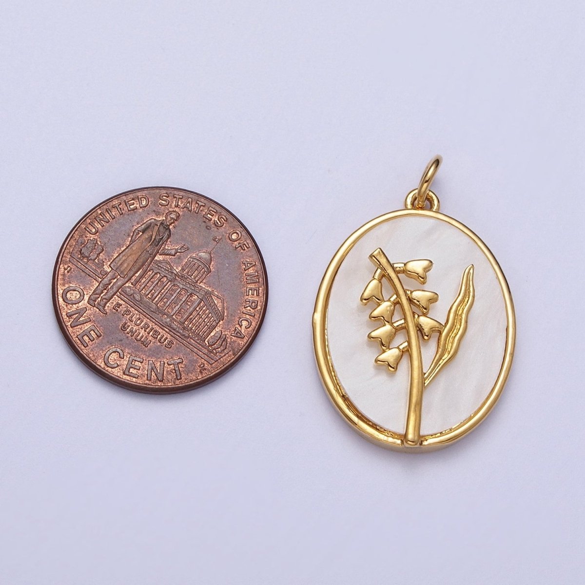 24K Gold Filled Birth Flower Personalized Oval Shell Pearl Charm | E-315, E-319, E-321