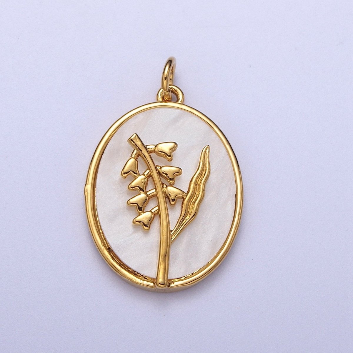 24K Gold Filled Birth Flower Personalized Oval Shell Pearl Charm | E-315, E-319, E-321